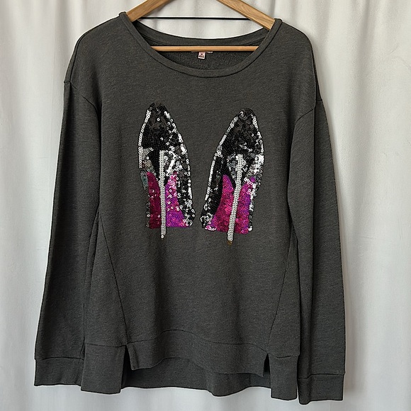 Juicy Couture Sweaters - Juicy Couture Dark Grey Sequins Heels Long Sleeve Sweater Shirt Top **Size M**